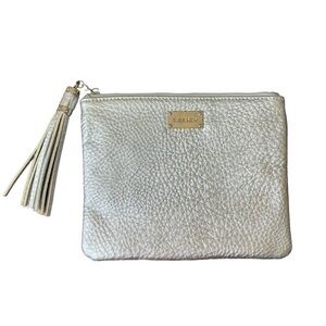 Ever New Metallic Silver Wristlet Clutch Zipper Tassel